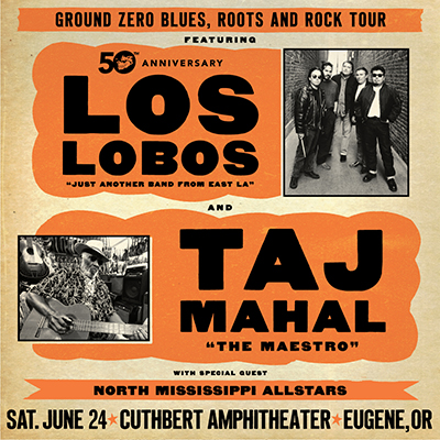 Los Lobos and Taj Mahal live in concert performing rock, blues with North Mississippi Allstars on June 24, 2023 in The Cuthbert Amphitheater in Eugene, Oregon