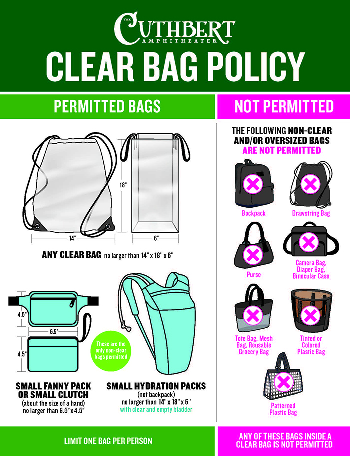 Clear Bag Policy for The Cuthbert Amphitheater in Eugene, Oregon