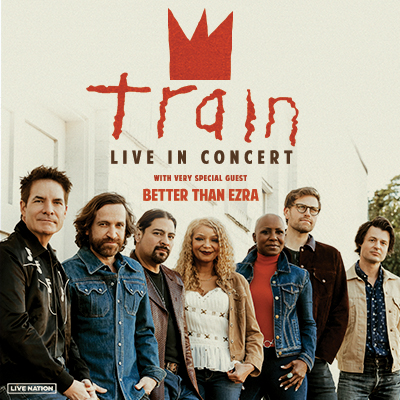 Train live in concert with Better Than Ezra opening on July 25, 2023 at The Cuthbert Amphitheater live music concert venue in Eugene, Oregon